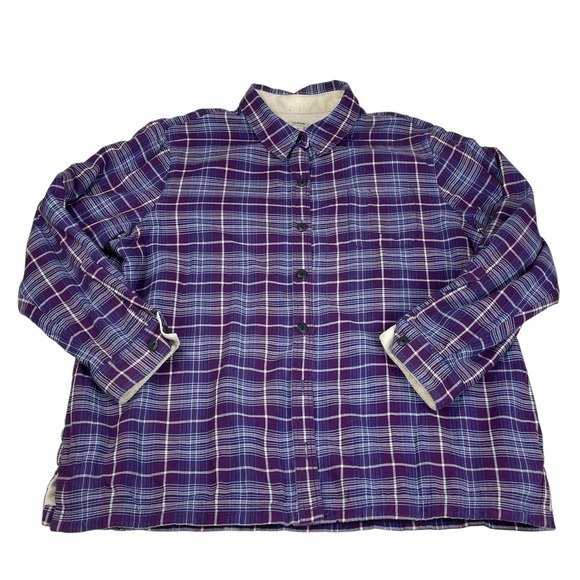 L.L.Bean XL Petite Sherpa-Lined Purple Plaid Flannel Shacket / Shirt Jacket - Picture 1 of 10